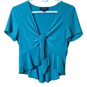 Perceptions New York Teal Tie Front Peplum Top Size S Y2K Coquette Aesthetic